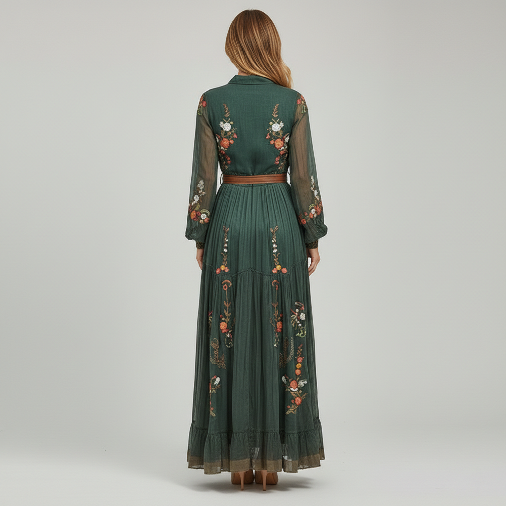 Women’s Boho Floral Maxi Dress With V-Neck