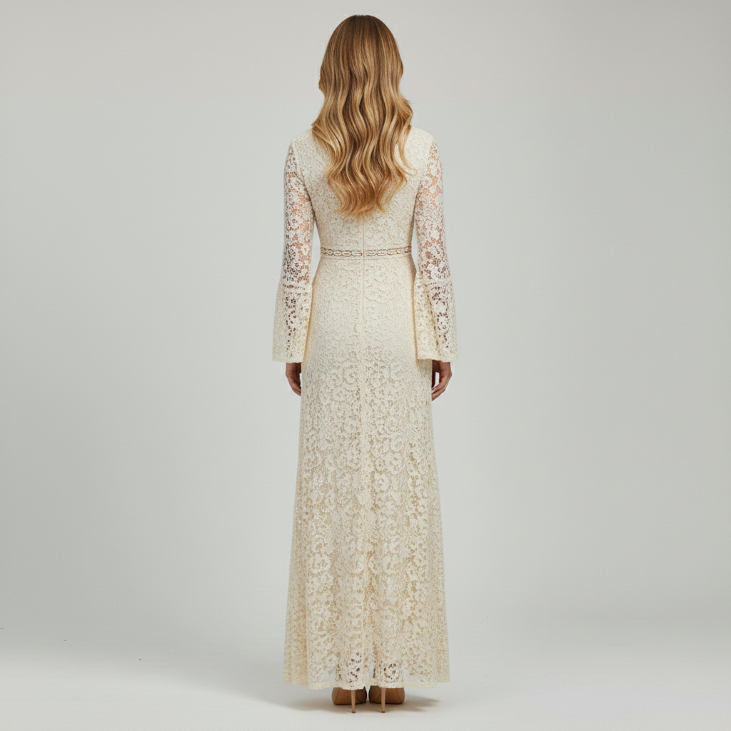 Women’s Boho Lace Maxi Dress With V-Neck